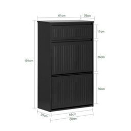 Sobuy Fsr165-Sch, 2 Flip-Drawers 1 Pull Out Drawer Shoe Cabinet Shoe Rack Shoe Storage Cupboard, Black,w61Xd26Xh100 - thumbnail 3