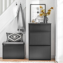 Sobuy Fsr165-Sch, 2 Flip-Drawers 1 Pull Out Drawer Shoe Cabinet Shoe Rack Shoe Storage Cupboard, Black,w61Xd26Xh100 - thumbnail 2