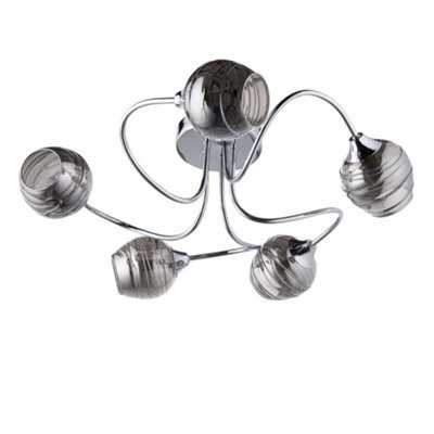 First Choice Lighting Marple - Chrome With Smoke Glass 5 Light Flush Ceiling Light - image 1