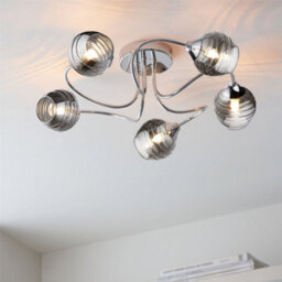 First Choice Lighting Marple - Chrome With Smoke Glass 5 Light Flush Ceiling Light - thumbnail 5