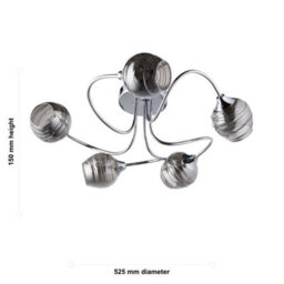 First Choice Lighting Marple - Chrome With Smoke Glass 5 Light Flush Ceiling Light - thumbnail 7