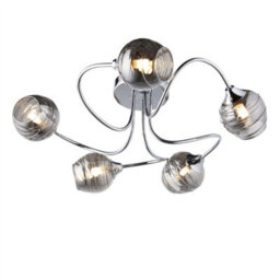 First Choice Lighting Marple - Chrome With Smoke Glass 5 Light Flush Ceiling Light - thumbnail 3