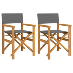 Walplus Folding Director's Chairs 2 Pcs Grey Solid Wood Teak - thumbnail 2