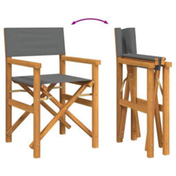Walplus Folding Director's Chairs 2 Pcs Grey Solid Wood Teak - thumbnail 7