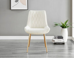 Furniturebox Andria White Marble Effect & Gold Leg Dining Table & 6 Cream Pesaro Gold Leg Velvet Dining Chairs - thumbnail 6