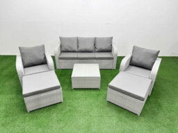 Fimous Pe Rattan Garden Furniture Set Reclining Chair Sofa Lounge Sofa Set Square Coffee Table 2 Big Footstool Light Grey - thumbnail 1