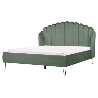 Beliani Bed Velvet Ambillou 160 X 200 Cm (Eu King Size) Green - image 1