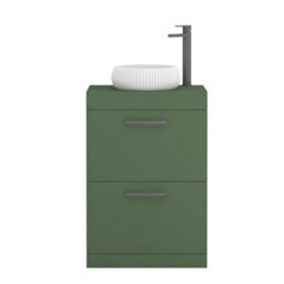 Royal Bathrooms Turin 600mm Freestanding Bathroom Vanity Unit With Sink 2 Drawer Matt Green & Milan Countertop Basin - thumbnail 5