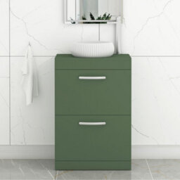 Royal Bathrooms Turin 600mm Freestanding Bathroom Vanity Unit With Sink 2 Drawer Matt Green & Milan Countertop Basin - thumbnail 1