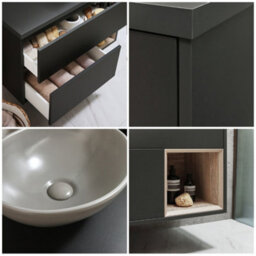 Homestylestore Black Grey 1000mm Wall Hung Bathroom Vanity Unit With Oval Pebble Countertop Basin - thumbnail 2
