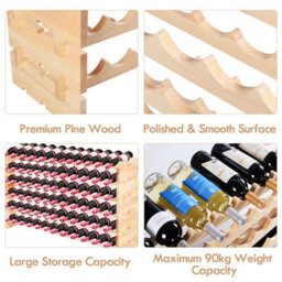 Costway 72 Bottles Storage Wine Rack Freestanding Pine Wood Display Shelf Wine Holder - thumbnail 8