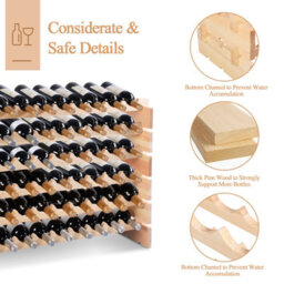 Costway 72 Bottles Storage Wine Rack Freestanding Pine Wood Display Shelf Wine Holder - thumbnail 9