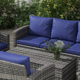 Outsunny 6 Pcs Patio Rattan Sofa Set Conversation Furniture Navy Blue - thumbnail 7