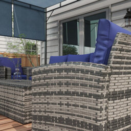 Outsunny 6 Pcs Patio Rattan Sofa Set Conversation Furniture Navy Blue - thumbnail 8