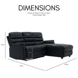 Home Detail Carter 3 Seater Sofa With Right-Hand Facing Chaise And Left-Hand Facing Recliner, Black Faux Leather - thumbnail 4