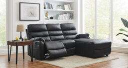 Home Detail Carter 3 Seater Sofa With Right-Hand Facing Chaise And Left-Hand Facing Recliner, Black Faux Leather - thumbnail 1