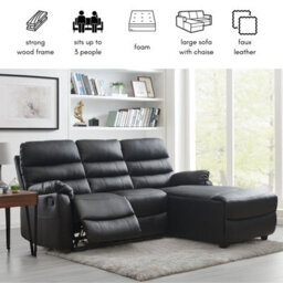 Home Detail Carter 3 Seater Sofa With Right-Hand Facing Chaise And Left-Hand Facing Recliner, Black Faux Leather - thumbnail 2