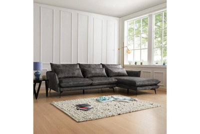 Home Detail Savoy 3 Seater Velvet Sofa With Right Hand Chaise, Steel Grey Velvet - image 1