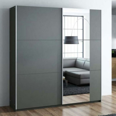 Arte Bastia 150Cm Sliding Door Wardrobe In Grey Matte - Contemporary Elegance With Mirrored Detail - image 1