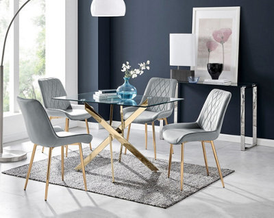 Furniturebox Uk Leonardo 4 Gold Dining Table And 4 Grey Pesaro Gold Leg Chairs - image 1