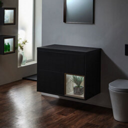 Homestylestore Black Grey 800mm Wall Hung Bathroom Vanity Unit With Countertop Basin And Led Light - thumbnail 3