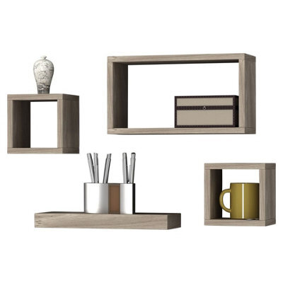 Urbn-Living Urbnliving Height 16Cm Set Of 4 Wooden Antique Oak Cube Shelves Wall Storage Display - image 1
