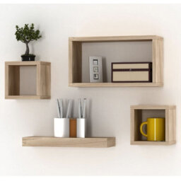 Urbn-Living Urbnliving Height 16Cm Set Of 4 Wooden Antique Oak Cube Shelves Wall Storage Display - thumbnail 2