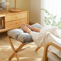 Grey Plush Foldable Bamboo Footstool  Soft Portable Ottoman For Living Room, Bedroom - thumbnail 5