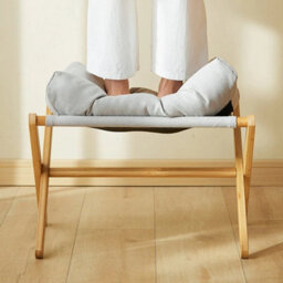 Grey Plush Foldable Bamboo Footstool  Soft Portable Ottoman For Living Room, Bedroom - thumbnail 2