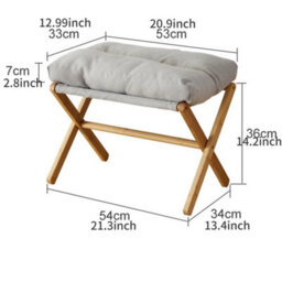 Grey Plush Foldable Bamboo Footstool  Soft Portable Ottoman For Living Room, Bedroom - thumbnail 1