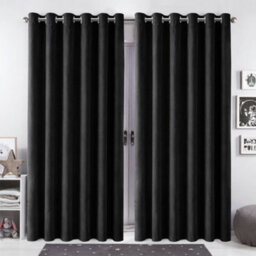 Bedlooms Black Crushed Velvet Curtains Blackout Thermal Insulated Eyelet Curtain (Pair) 90 X 90 Inches With Tie Back Two