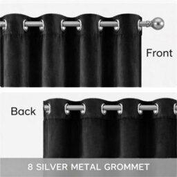 Bedlooms Black Crushed Velvet Curtains Blackout Thermal Insulated Eyelet Curtain (Pair) 90 X 90 Inches With Tie Back Two - thumbnail 6