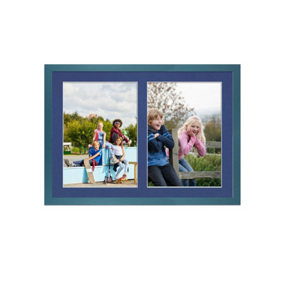 AK Frames 20X14 Navy Blue Sleek Multi Photo Frame With Blue Mount - Holds 2 Apertures (2X) A4 Photos - image 1