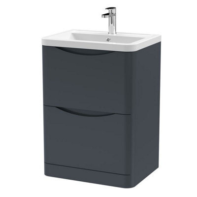 Dezine Thames 600mm 2 Drawer Satin Anthracite Floor Standing Vanity Unit - image 1