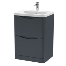 Dezine Thames 600mm 2 Drawer Satin Anthracite Floor Standing Vanity Unit - thumbnail 1