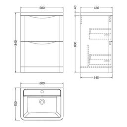 Dezine Thames 600mm 2 Drawer Satin Anthracite Floor Standing Vanity Unit - thumbnail 2