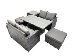 Fimous 6-Seater Patio Height Adjustable Rising Lifting Table Sofa Sets Rattan Garden Furniture Set With 2 Big Stools Side Table - thumbnail 2