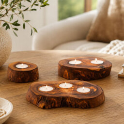 Verano Spanish Ceramics Olive Wood Natural Grained Home Décor Rustic Tea Light Holders Set Of 3 (Diam) 9Cm, 14Cm & 20Cm - thumbnail 9