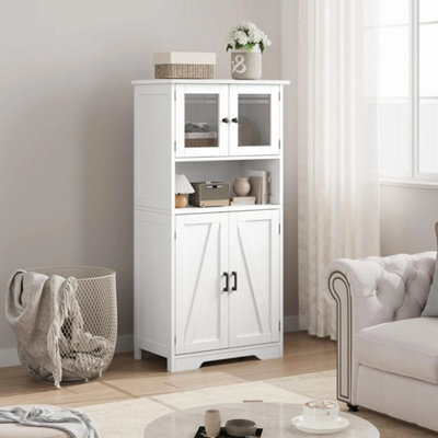 White Freestanding Storage Cabinet Bathroom Closet Shelves 4 Doors - image 1