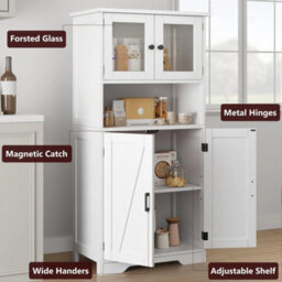 White Freestanding Storage Cabinet Bathroom Closet Shelves 4 Doors - thumbnail 5