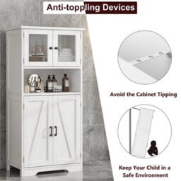 White Freestanding Storage Cabinet Bathroom Closet Shelves 4 Doors - thumbnail 4