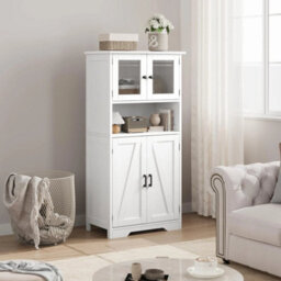 White Freestanding Storage Cabinet Bathroom Closet Shelves 4 Doors - thumbnail 1
