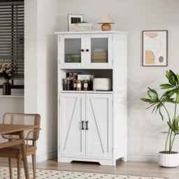 White Freestanding Storage Cabinet Bathroom Closet Shelves 4 Doors - thumbnail 3