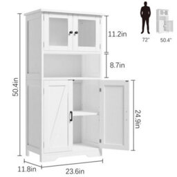 White Freestanding Storage Cabinet Bathroom Closet Shelves 4 Doors - thumbnail 2