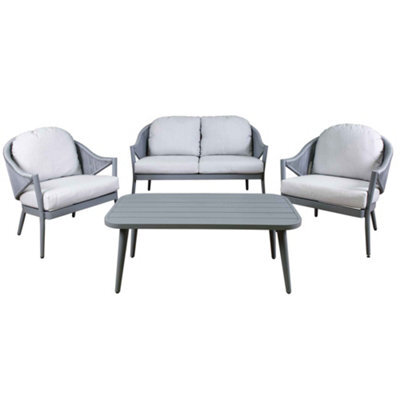 Dellonda Echo 4 Piece Aluminium Outdoor Garden Sofa Arm Chair & Table Set, Grey - image 1