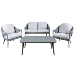 Dellonda Echo 4 Piece Aluminium Outdoor Garden Sofa Arm Chair & Table Set, Grey - thumbnail 1