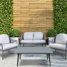 Dellonda Echo 4 Piece Aluminium Outdoor Garden Sofa Arm Chair & Table Set, Grey - thumbnail 2