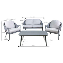 Dellonda Echo 4 Piece Aluminium Outdoor Garden Sofa Arm Chair & Table Set, Grey - thumbnail 3