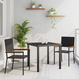 Berkfield Garden Dining Set 3 Pcs Black Poly Rattan - thumbnail 1