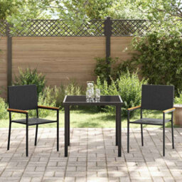 Berkfield Garden Dining Set 3 Pcs Black Poly Rattan - thumbnail 4